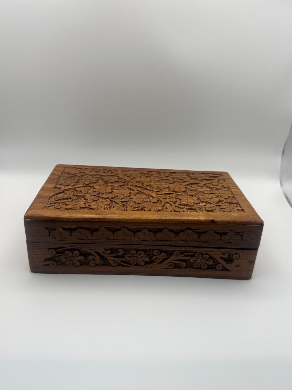 Hand Carved Wooden Floral Box Sheesham Rosewood Keepsake Jewelry Made in India